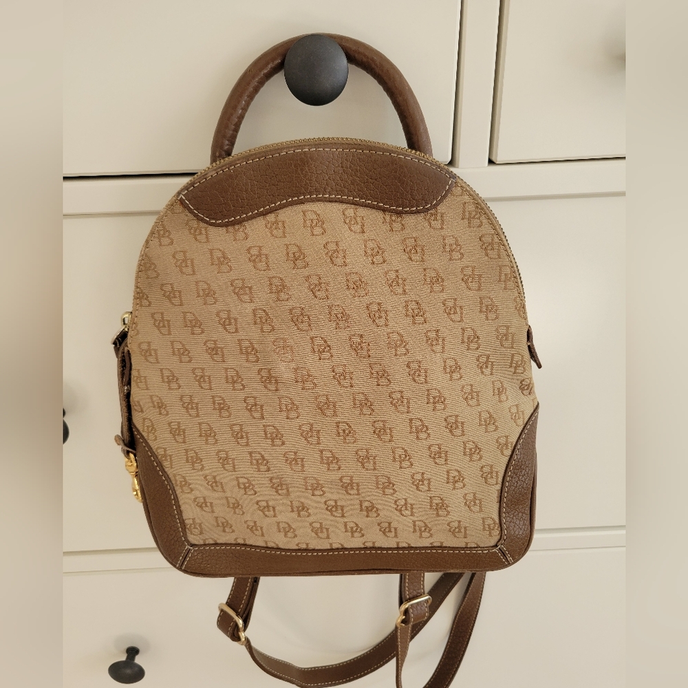 Dooney & Bourke Tan and Brown Monogram Backpack